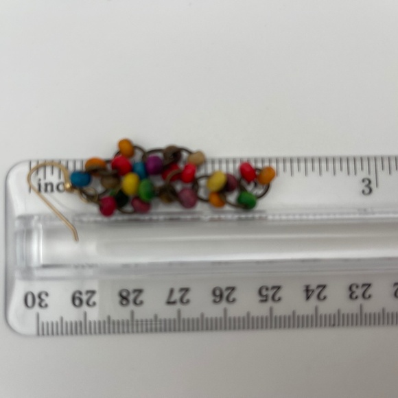 2" Pierced Dangle Earrings Multicolor Beads Gold Tone - Picture 7 of 8